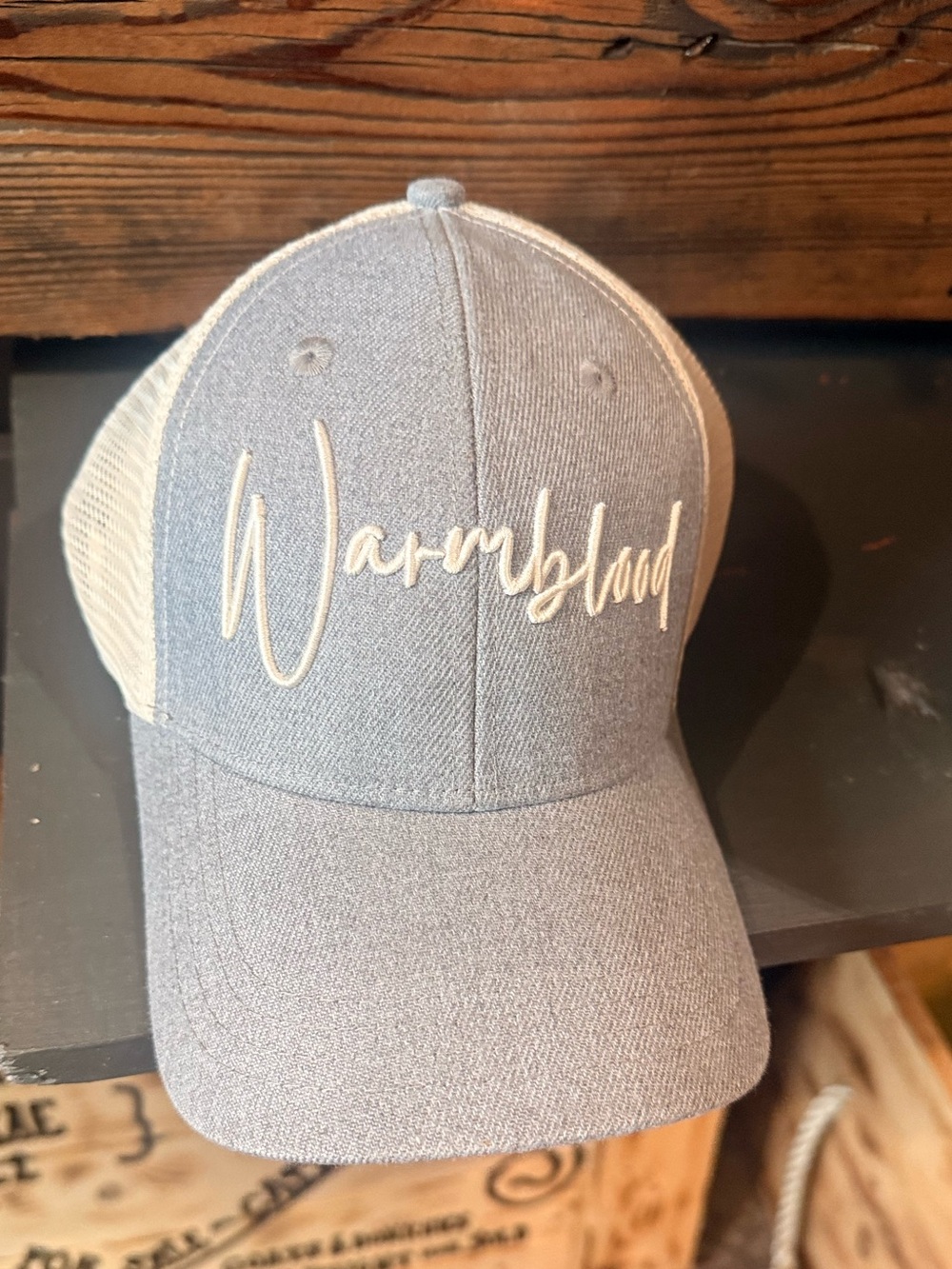 “WARMBLOOD” - horse reference -Two-Tone Cap - Cream & Light Gray